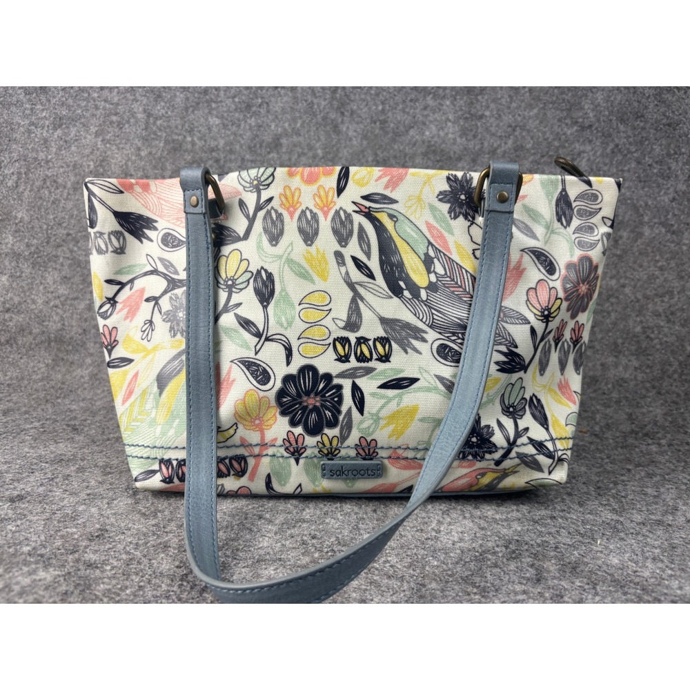 Sakroots‎ Tote Bag Womens Medium Multi Color Floral Bird Canvas Shoulder Bag